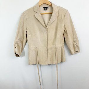 BCBGMaxazria Suede Leather Jacket Lightweight Nude 3/4 Sleeve Short Size 6